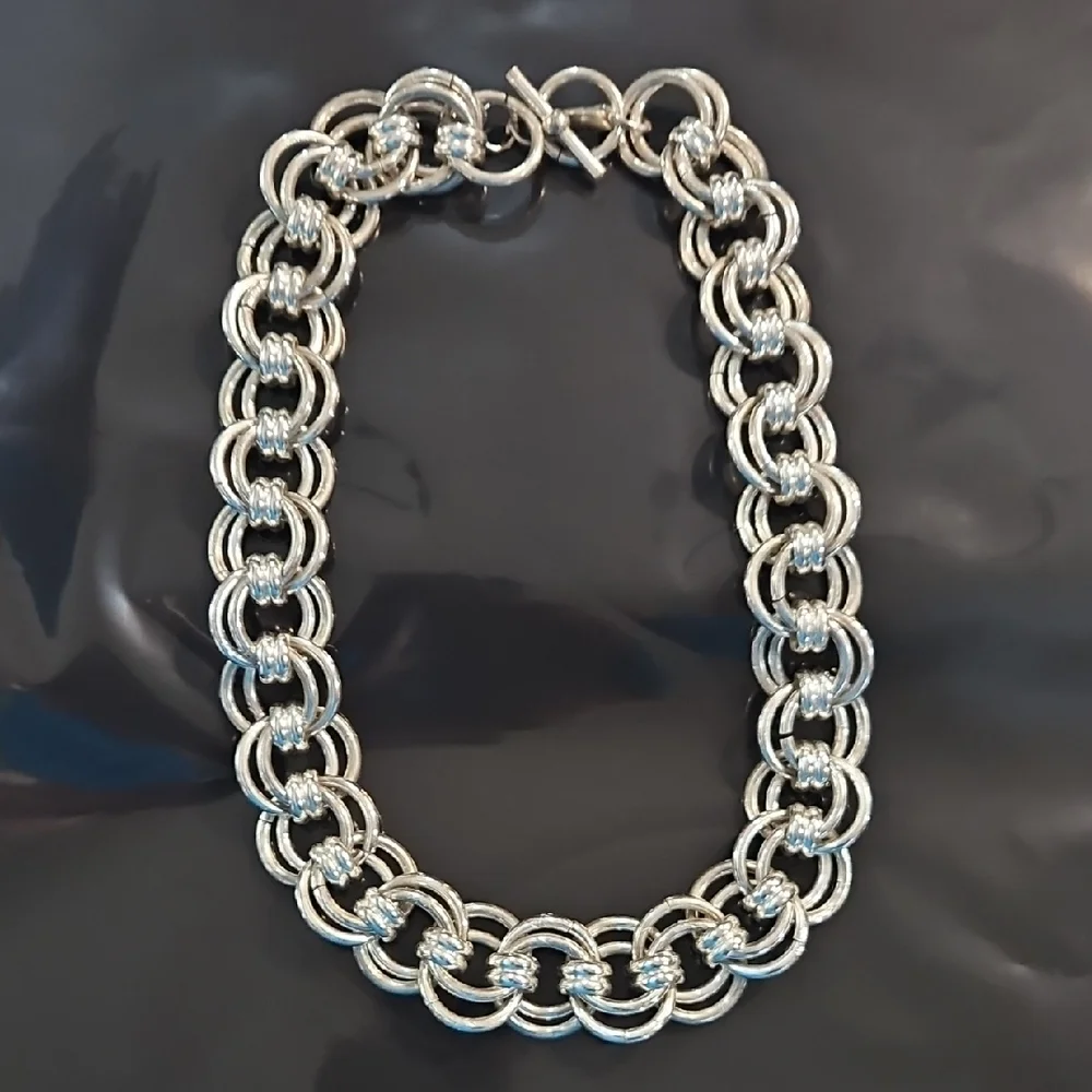 Talbots Silver Tone Chunky  Double Link Statement Necklace OS